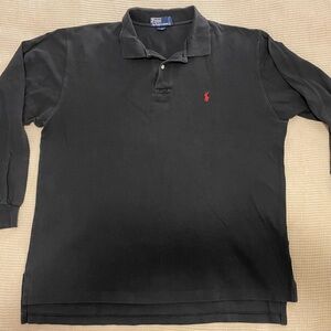 Polo by Ralph Lauren Men's Black Long Sleeve Polo with Red Emblem